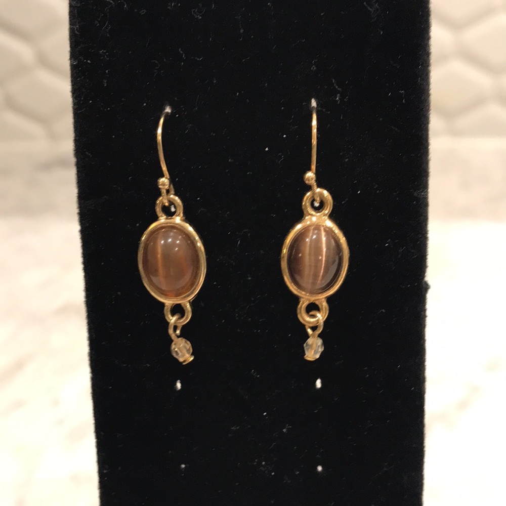 Lia Sophia gold tone tigers eye earrings